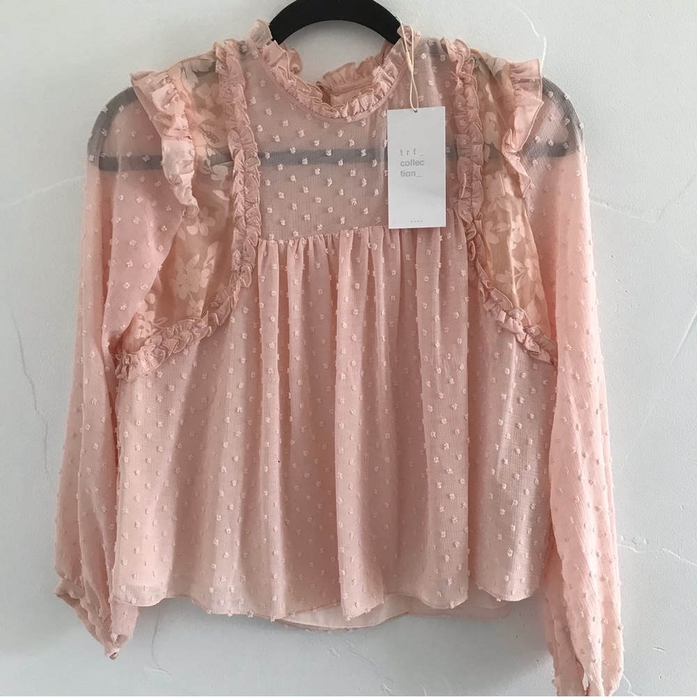 Zara Lace and Ruffle Long Sleeve Blouse